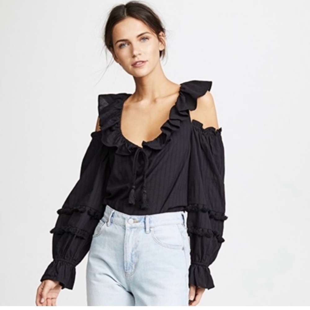 Rebecca Minkoff Women’s Pippa‎ Top Black Cropped Cold Shoulder M $98